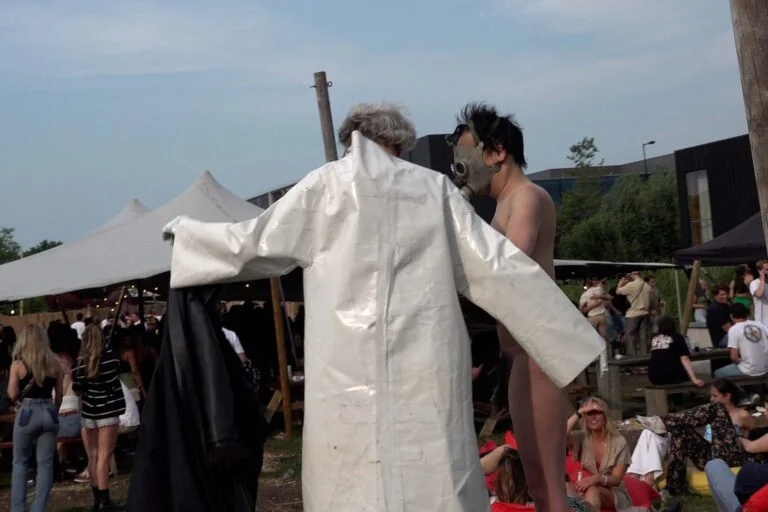 Naked Performance Art for Spiritual Healing by Ingrid Adriaans and Philemon Mukarno in Amsterdam