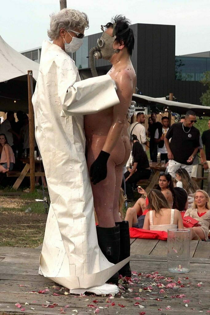 Naked Performance Art for Spiritual Healing by Ingrid Adriaans and Philemon Mukarno in Amsterdam