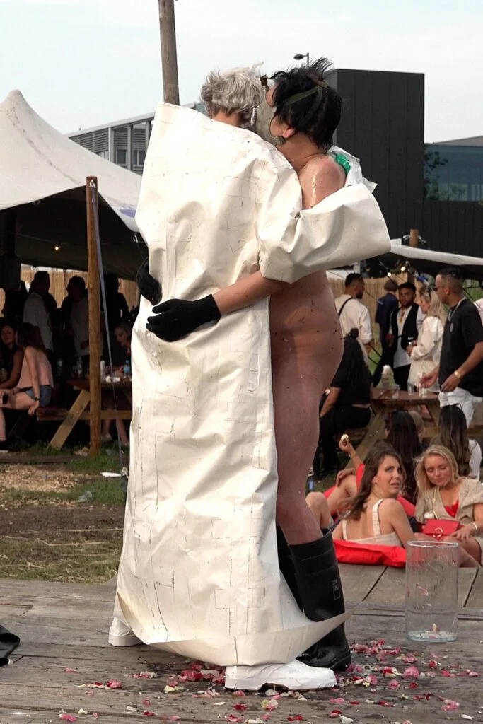 Naked Performance Art De-Coronasation for Spiritual Healing by Ingrid Adriaans and Philemon Mukarno in Amsterdam