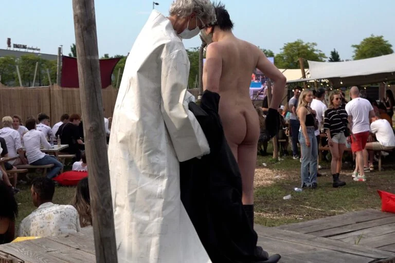 Naked Performance Art for Spiritual Healing by Ingrid Adriaans and Philemon Mukarno in Amsterdam