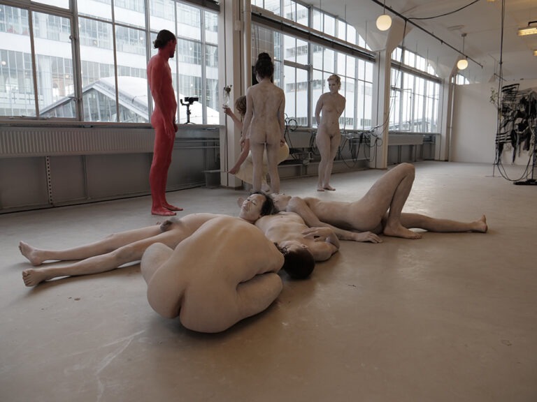 Death of ego is a naked ritual. Concept by: Julia Kiryanova. Performance by: Philemon Mukarno, Patrick Schmatzer, Samm Lewis, Marita de Vries, Shimaya Jahangiri, Lara, Gurk, Lucia, Dominic, Abdala Cerqueira, Raquel Diniz, Jamie. At RotterdamArtWeek 2022