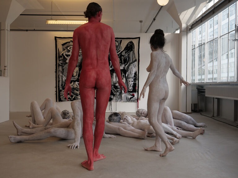 Death of ego is a naked ritual. Concept by: Julia Kiryanova. Performance by: Philemon Mukarno, Patrick Schmatzer, Samm Lewis, Marita de Vries, Shimaya Jahangiri, Lara, Gurk, Lucia, Dominic, Abdala Cerqueira, Raquel Diniz, Jamie. At RotterdamArtWeek 2022