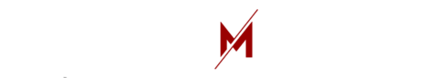 A stylized mountain silhouette in gradient shades of grey at the bottom left, contrasting with a crisp white background and a bold red graphic element resembling a stylized letter 'M' towards the upper right.