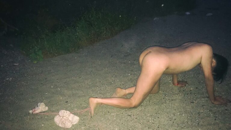 nude man Dragging Stones