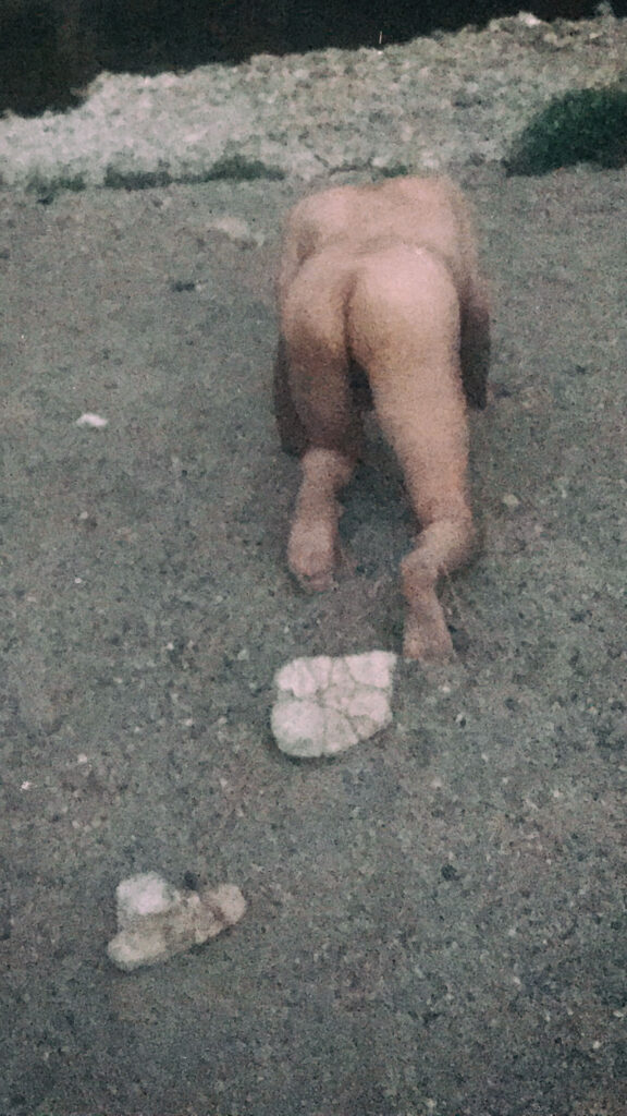 nude man Dragging Stones