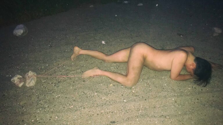 nude man Dragging Stones