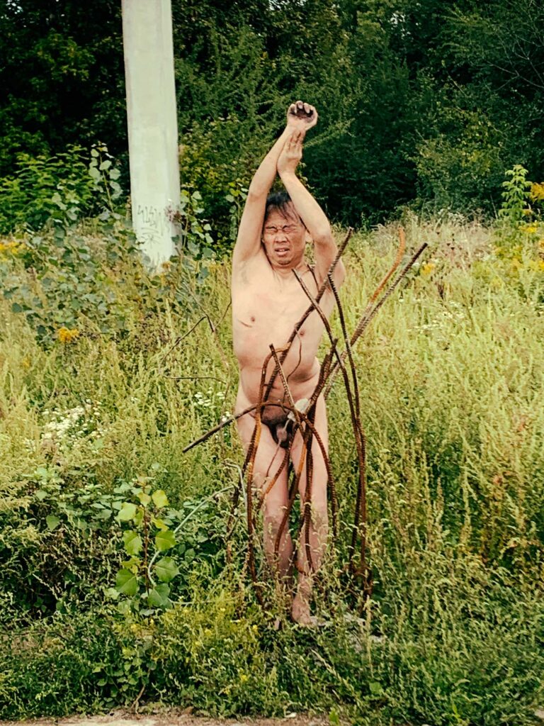 Philemon Mukarno performance artist perform Naked as Trans 9th Festival of Naked Forms in Prague