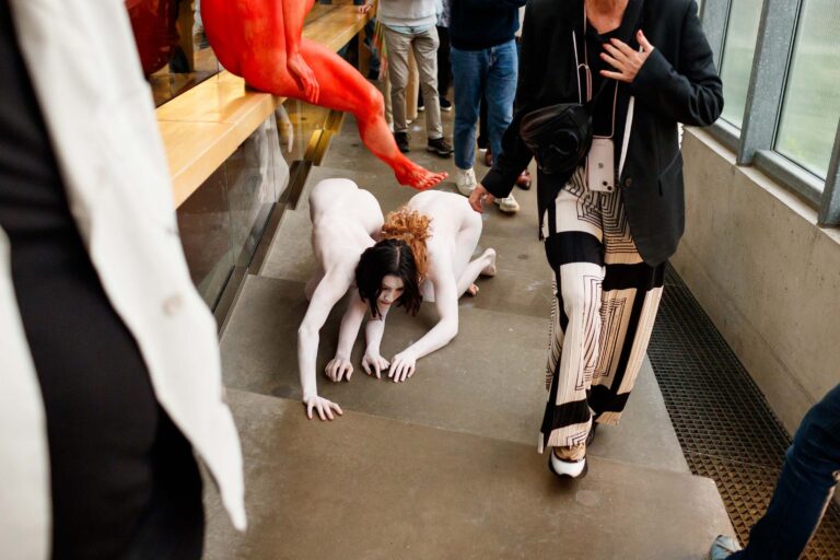Naked performance art at Kunsthal Rotterdam with Philemon Mukarno, Antti Uimonen, Diana Mare, Lois de Bondt, Mar Esteban Martin, Noemi Calzavara, Ryan O’Shea, and Issy Baylis.Friction: Naked in public in Kusthal Rotterdam