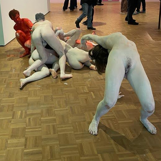 Naked performance art at Kunsthal Rotterdam with Philemon Mukarno, Antti Uimonen, Diana Mare, Lois de Bondt, Mar Esteban Martin, Noemi Calzavara, Ryan O’Shea, and Issy Baylis.